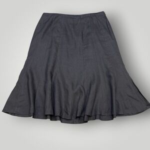 Lauren Ralph Lauren Black Linen Gored Midi Skirt Size 16W Flared A-Line Summer